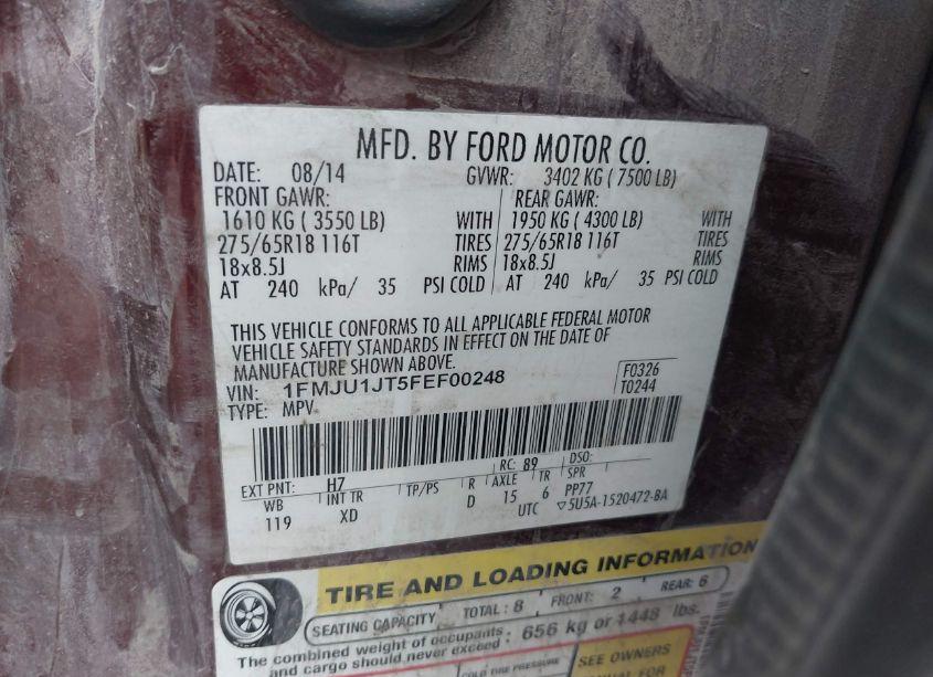 Photo 9 of 2015 Ford Expedition XLT (VIN 1FMJU1JT5FEF00248)