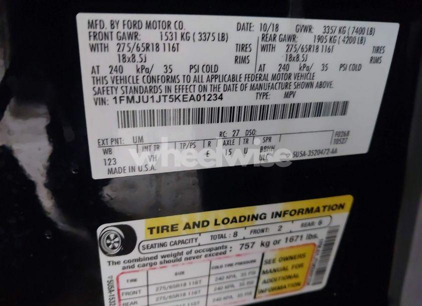 Photo 9 of 2019 Ford Expedition XLT (VIN 1FMJU1JT5KEA01234)