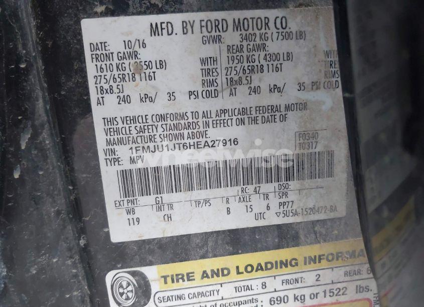 Photo 9 of 2017 Ford Expedition XLT (VIN 1FMJU1JT6HEA27916)