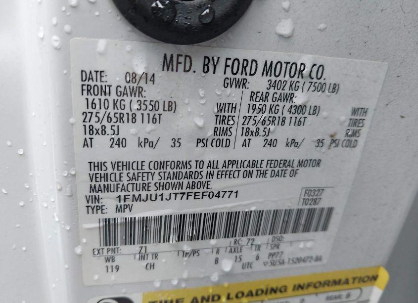 Photo 9 of 2015 Ford Expedition XLT (VIN 1FMJU1JT7FEF04771)