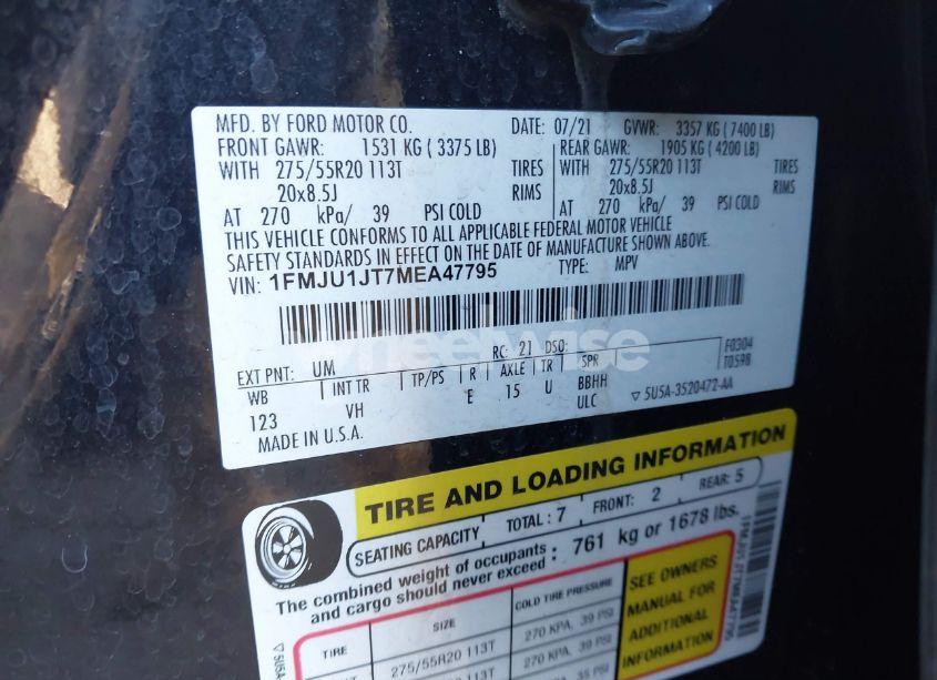 Photo 9 of 2021 Ford Expedition XLT (VIN 1FMJU1JT7MEA47795)