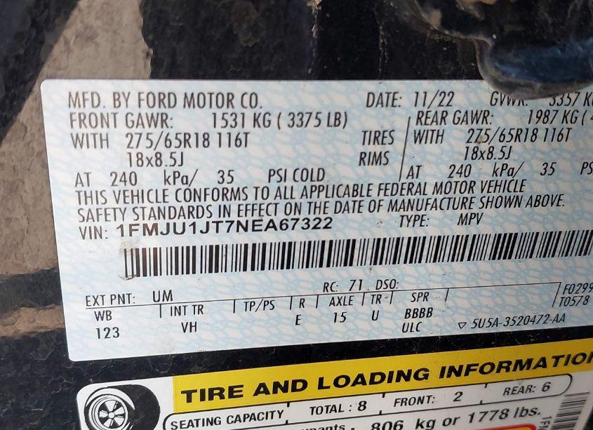 Photo 9 of 2022 Ford Expedition XLT (VIN 1FMJU1JT7NEA67322)