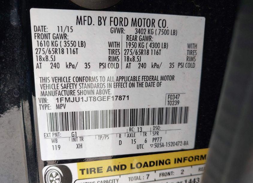 Photo 9 of 2016 Ford Expedition XLT (VIN 1FMJU1JT8GEF17871)