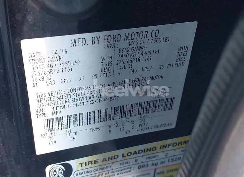 Photo 9 of 2016 Ford Expedition XLT/KING RANCH (VIN 1FMJU1JT9GEF49857)