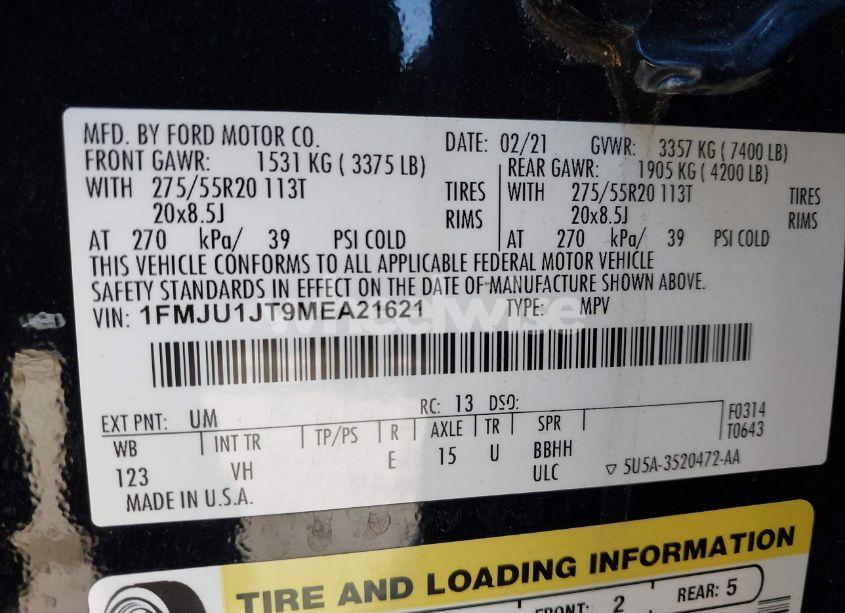 Photo 9 of 2021 Ford Expedition XLT (VIN 1FMJU1JT9MEA21621)