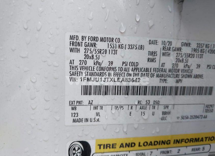 Photo 9 of 2020 Ford Expedition XLT (VIN 1FMJU1JTXLEA83642)