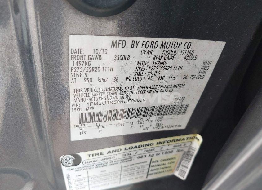 Photo 9 of 2011 Ford Expedition LIMITED (VIN 1FMJU1K50BEF09630)