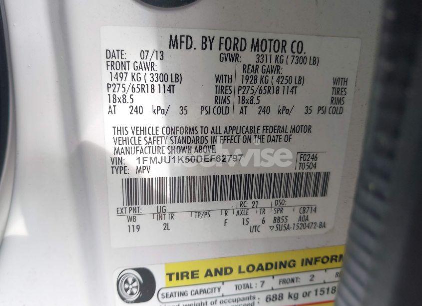 Photo 9 of 2013 Ford Expedition LIMITED (VIN 1FMJU1K50DEF62797)