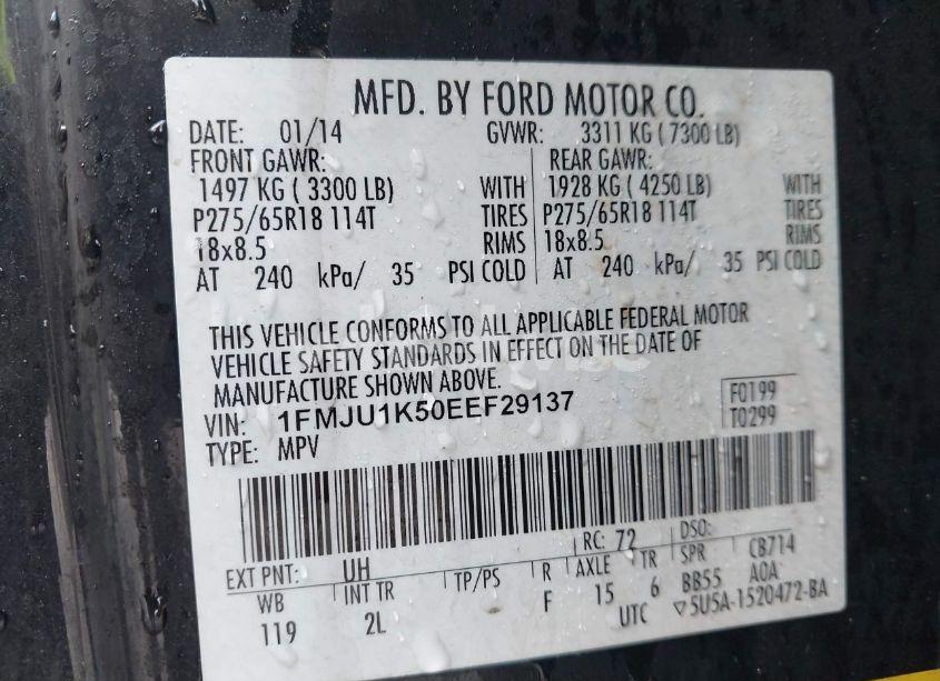 Photo 9 of 2014 Ford Expedition LIMITED (VIN 1FMJU1K50EEF29137)