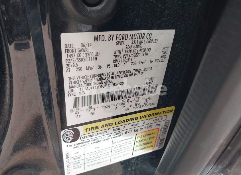 Photo 9 of 2014 Ford Expedition LIMITED (VIN 1FMJU1K50EEF53020)