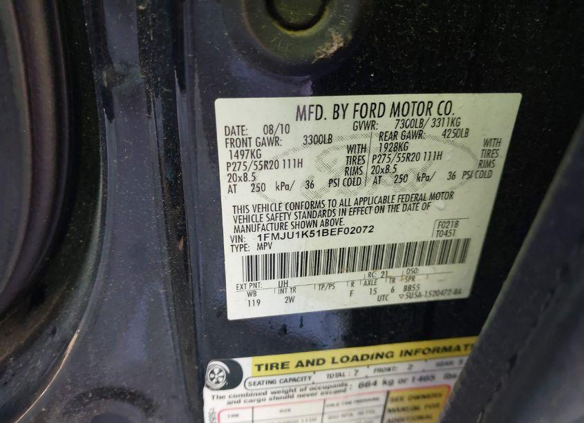 Photo 9 of 2011 Ford Expedition LIMITED (VIN 1FMJU1K51BEF02072)