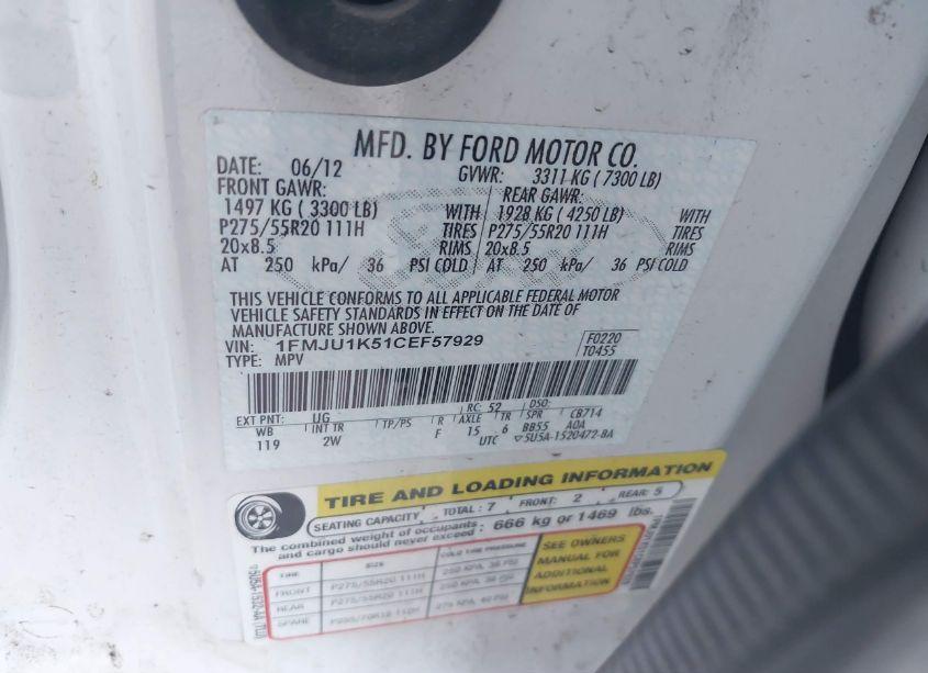 Photo 9 of 2012 Ford Expedition LIMITED (VIN 1FMJU1K51CEF57929)