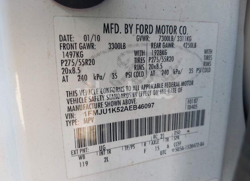 Photo 9 of 2010 Ford Expedition LIMITED (VIN 1FMJU1K52AEB46097)