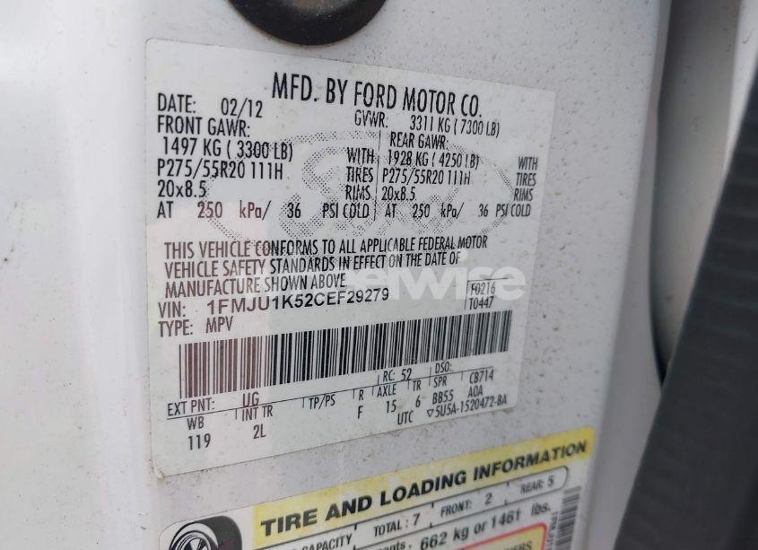 Photo 9 of 2012 Ford Expedition LIMITED (VIN 1FMJU1K52CEF29279)