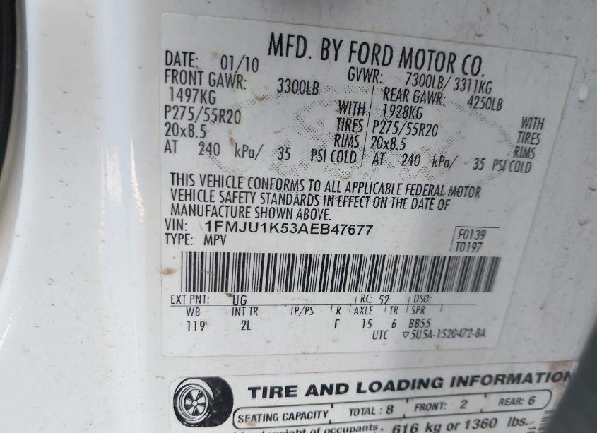 Photo 9 of 2010 Ford Expedition LIMITED (VIN 1FMJU1K53AEB47677)