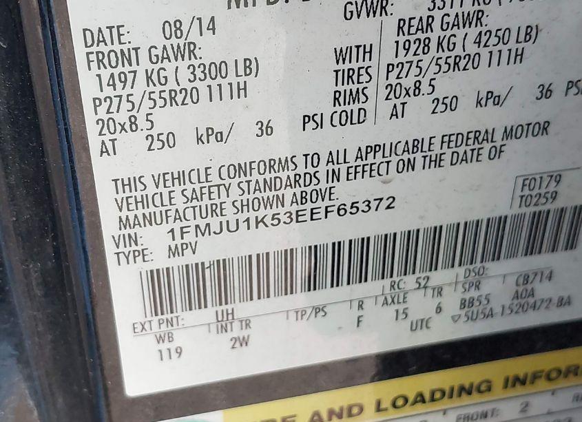 Photo 9 of 2014 Ford Expedition LIMITED (VIN 1FMJU1K53EEF65372)