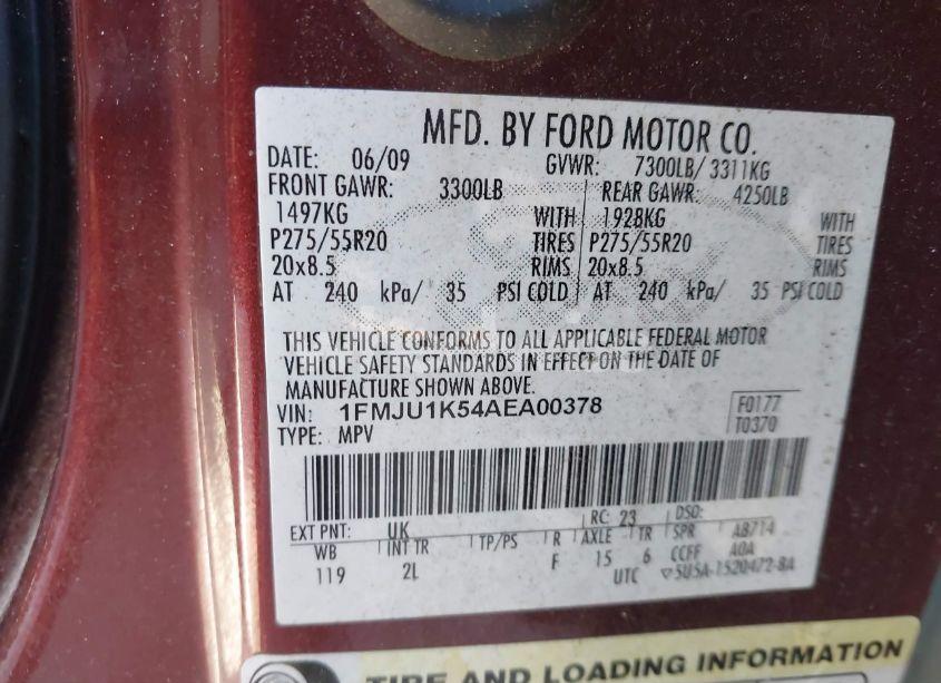 Photo 9 of 2010 Ford Expedition LIMITED (VIN 1FMJU1K54AEA00378)