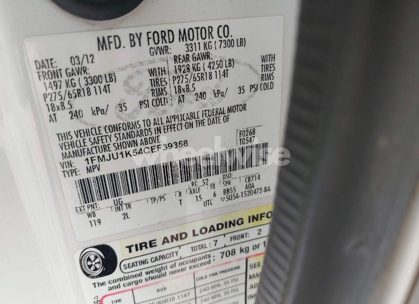 Photo 9 of 2012 Ford Expedition LIMITED (VIN 1FMJU1K54CEF39358)