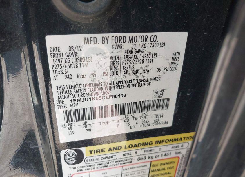 Photo 9 of 2012 Ford Expedition LIMITED (VIN 1FMJU1K55CEF68108)