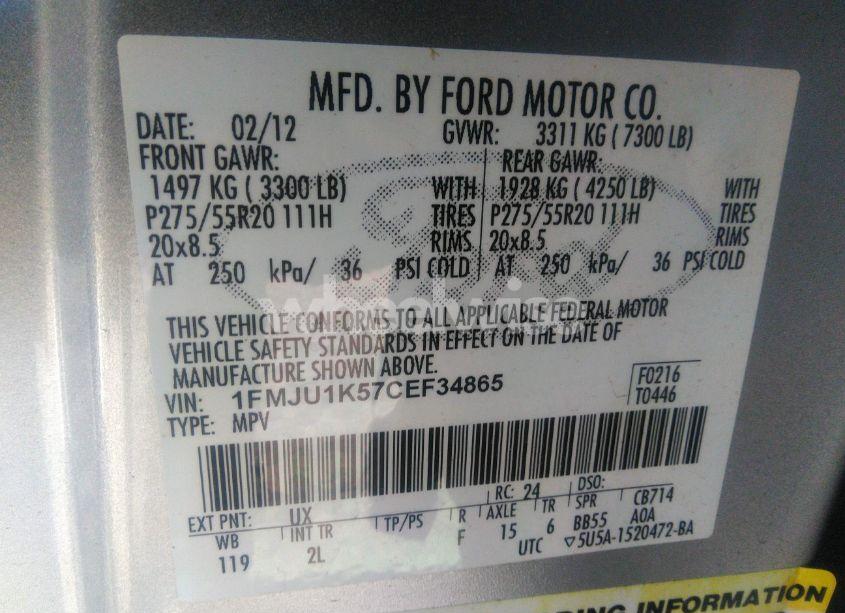 Photo 9 of 2012 Ford Expedition LIMITED (VIN 1FMJU1K57CEF34865)