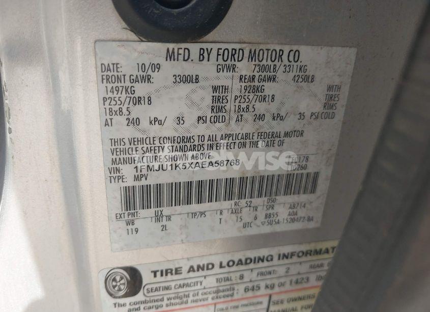 Photo 9 of 2010 Ford Expedition LIMITED (VIN 1FMJU1K5XAEA58768)