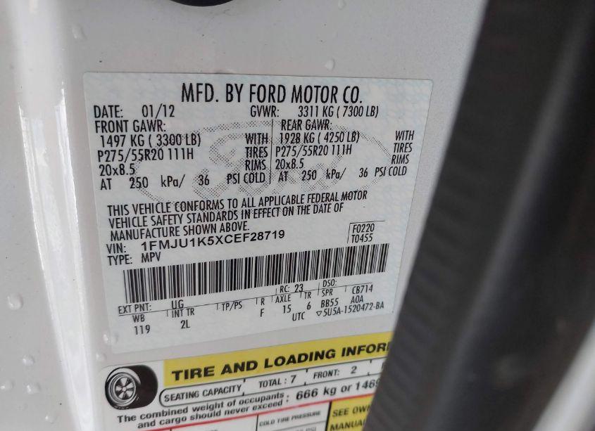 Photo 9 of 2012 Ford Expedition LIMITED (VIN 1FMJU1K5XCEF28719)