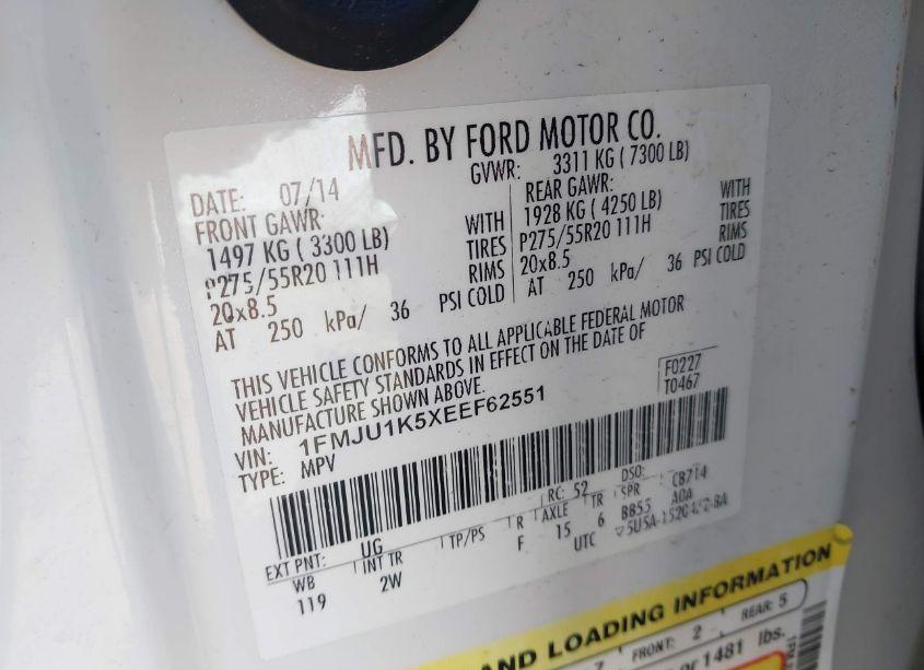 Photo 9 of 2014 Ford Expedition LIMITED (VIN 1FMJU1K5XEEF62551)