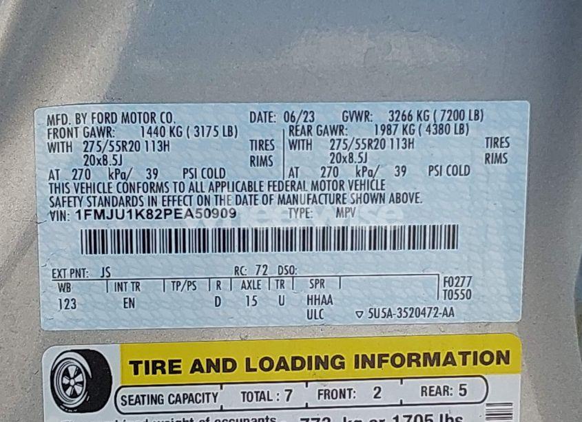 Photo 9 of 2023 Ford Expedition LIMITED (VIN 1FMJU1K82PEA50909)