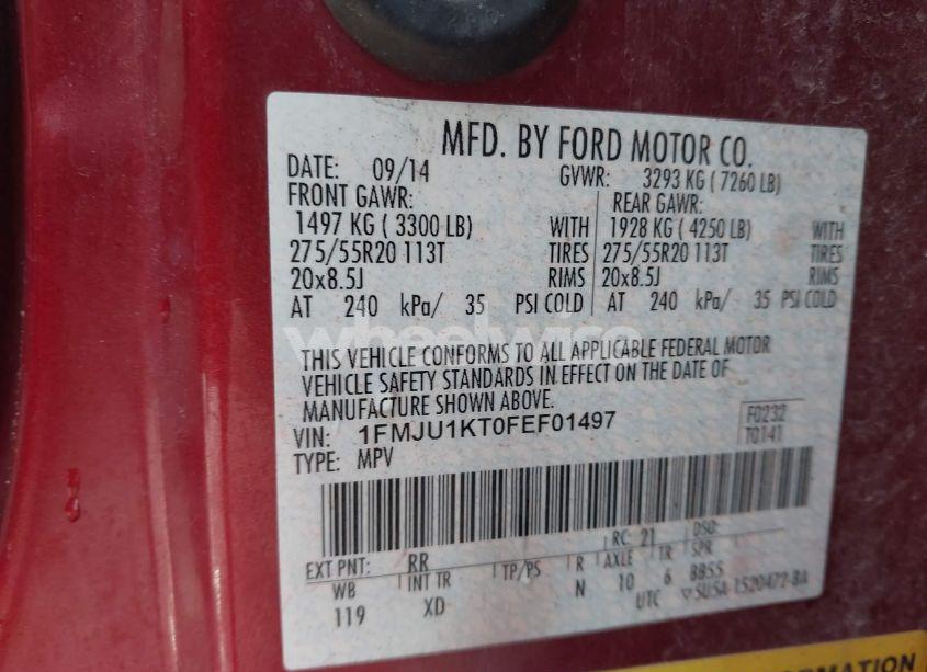 Photo 9 of 2015 Ford Expedition LIMITED (VIN 1FMJU1KT0FEF01497)