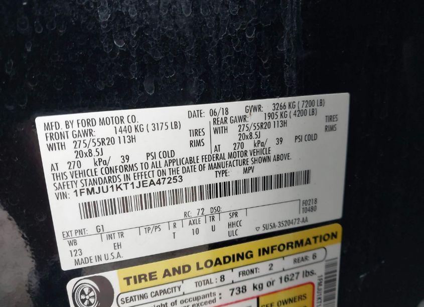 Photo 9 of 2018 Ford Expedition LIMITED (VIN 1FMJU1KT1JEA47253)