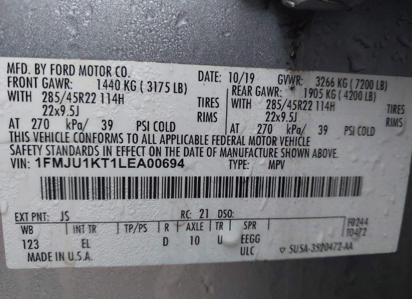 Photo 9 of 2020 Ford Expedition LIMITED (VIN 1FMJU1KT1LEA00694)