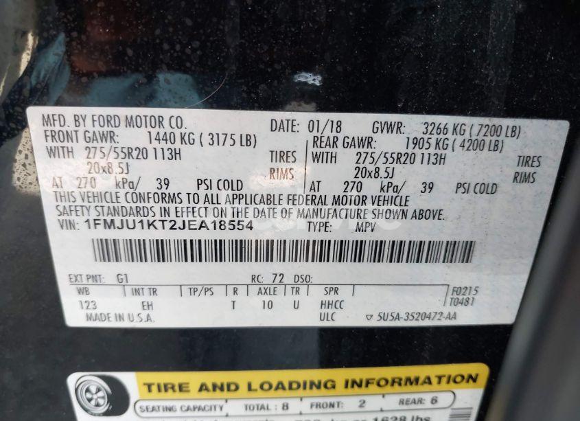 Photo 8 of 2018 Ford Expedition LIMITED (VIN 1FMJU1KT2JEA18554)