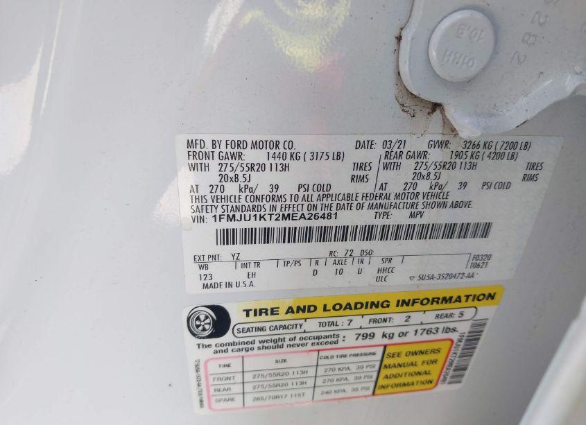 Photo 9 of 2021 Ford Expedition LIMITED (VIN 1FMJU1KT2MEA26481)
