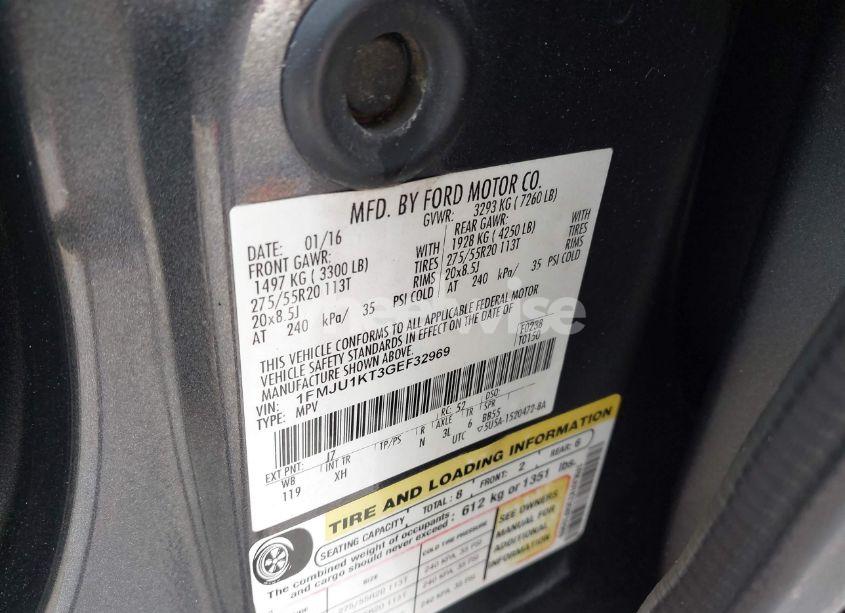 Photo 9 of 2016 Ford Expedition LIMITED (VIN 1FMJU1KT3GEF32969)