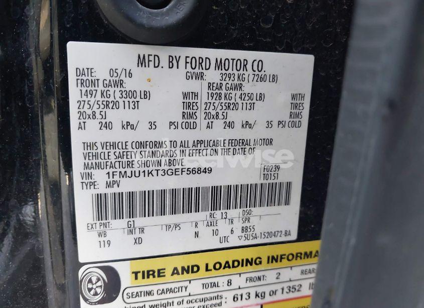 Photo 9 of 2016 Ford Expedition LIMITED (VIN 1FMJU1KT3GEF56849)