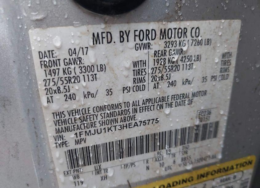 Photo 9 of 2017 Ford Expedition LIMITED (VIN 1FMJU1KT3HEA75775)