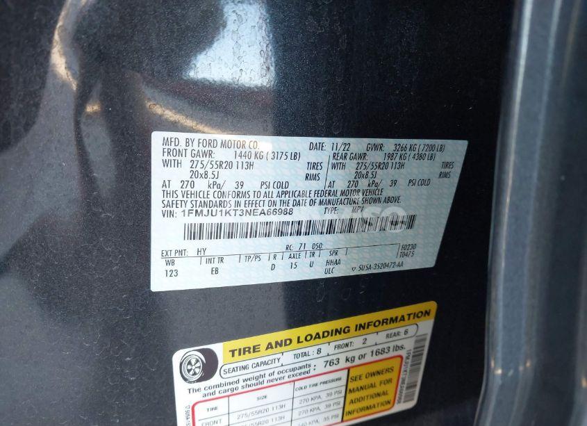 Photo 9 of 2022 Ford Expedition LIMITED (VIN 1FMJU1KT3NEA66988)