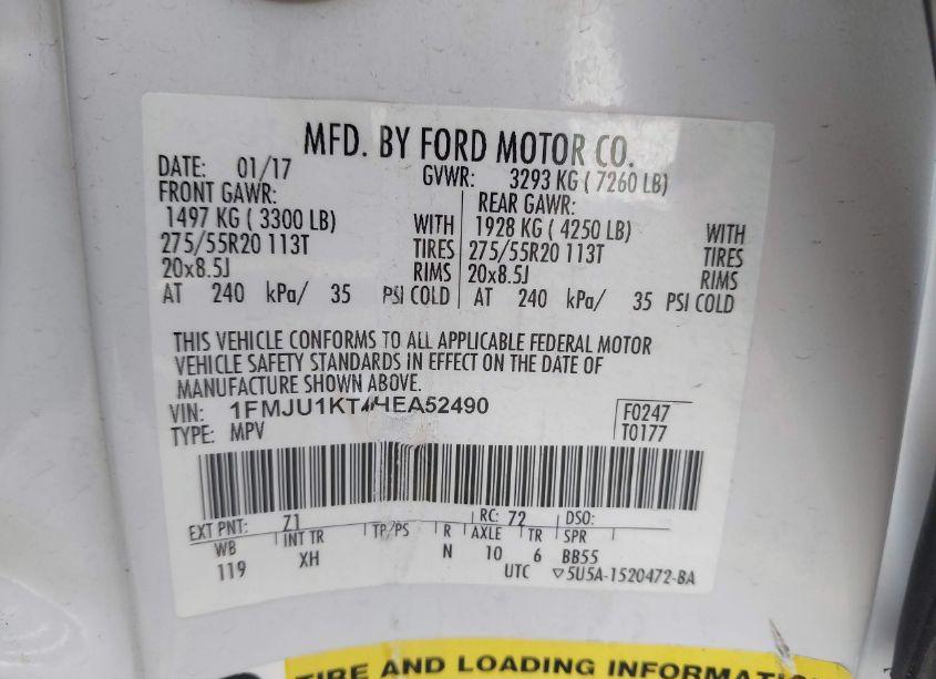 Photo 9 of 2017 Ford Expedition LIMITED (VIN 1FMJU1KT4HEA52490)