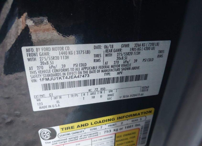 Photo 9 of 2018 Ford Expedition LIMITED (VIN 1FMJU1KT4JEA47473)