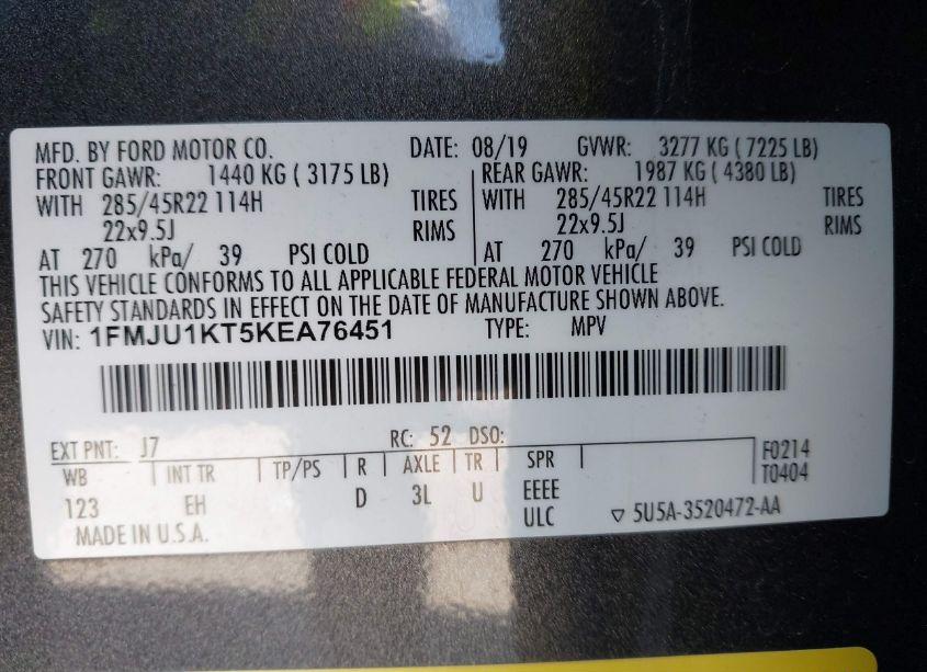 Photo 9 of 2019 Ford Expedition LIMITED (VIN 1FMJU1KT5KEA76451)