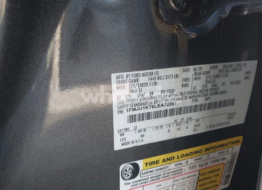 Photo 9 of 2020 Ford Expedition LIMITED (VIN 1FMJU1KT6LEA72281)