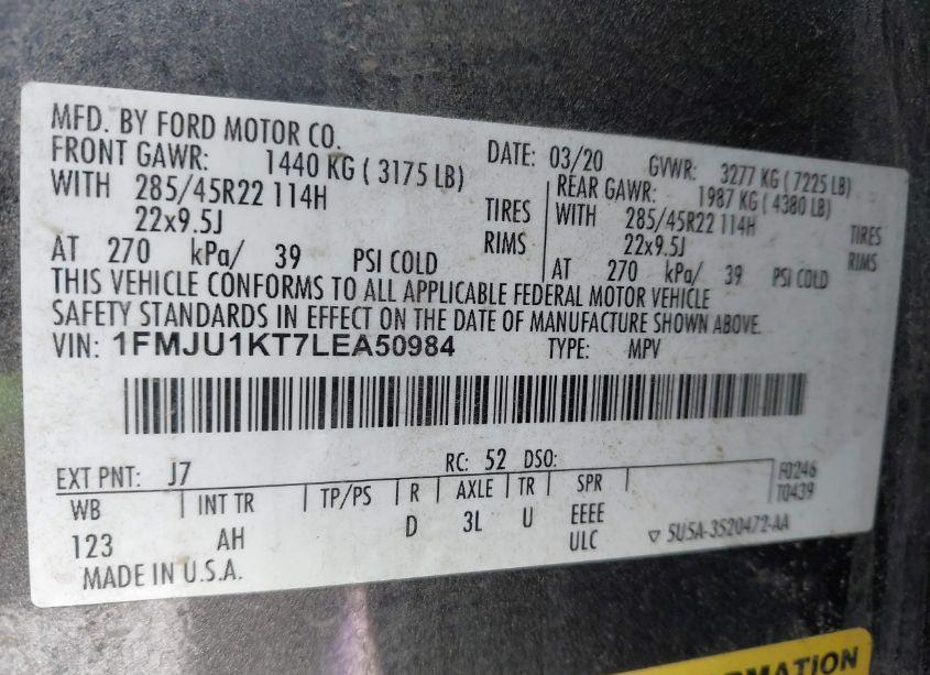 Photo 9 of 2020 Ford Expedition LIMITED (VIN 1FMJU1KT7LEA50984)