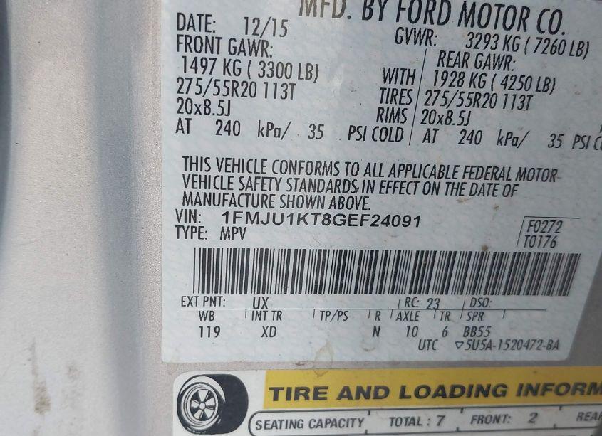 Photo 9 of 2016 Ford Expedition LIMITED (VIN 1FMJU1KT8GEF24091)