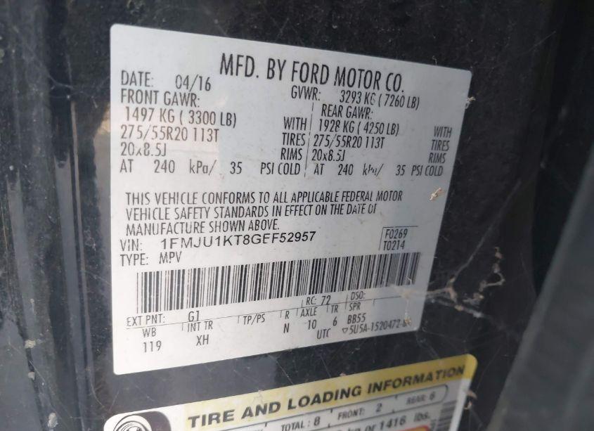 Photo 9 of 2016 Ford Expedition LIMITED (VIN 1FMJU1KT8GEF52957)