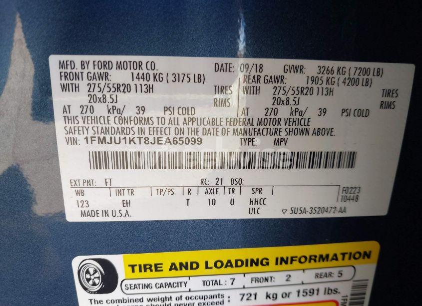 Photo 9 of 2018 Ford Expedition LIMITED (VIN 1FMJU1KT8JEA65099)