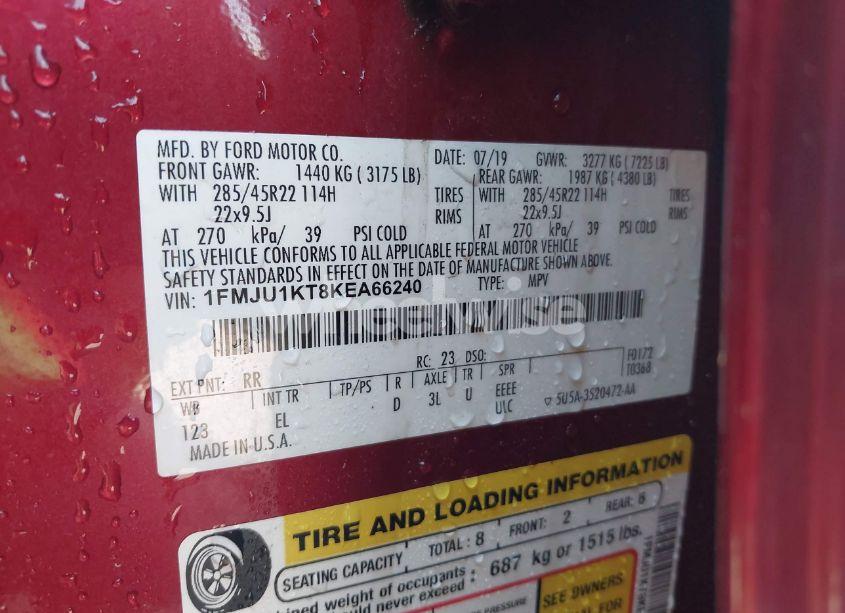 Photo 9 of 2019 Ford Expedition LIMITED (VIN 1FMJU1KT8KEA66240)