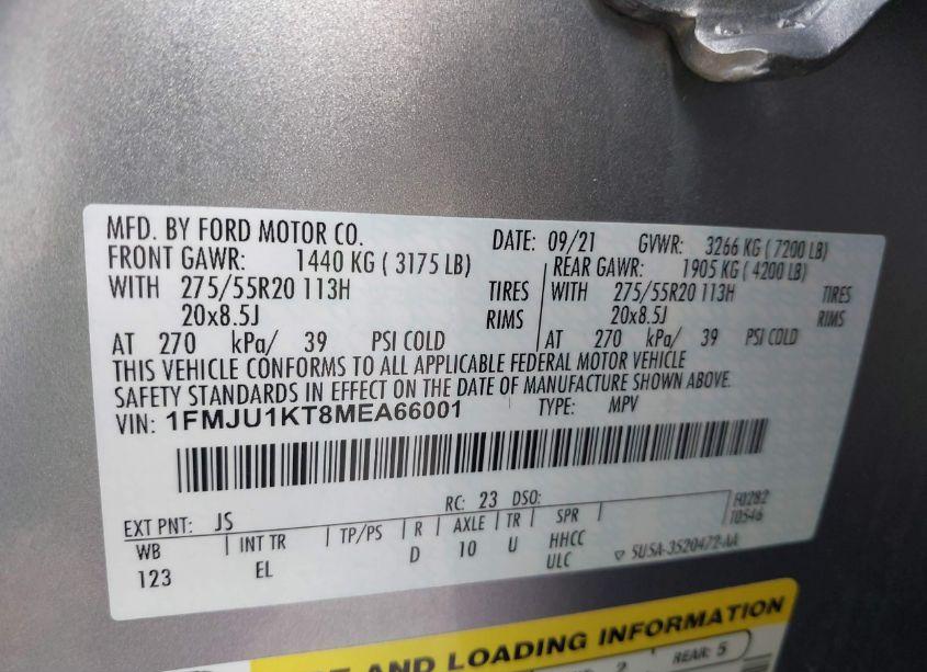 Photo 9 of 2021 Ford Expedition LIMITED (VIN 1FMJU1KT8MEA66001)