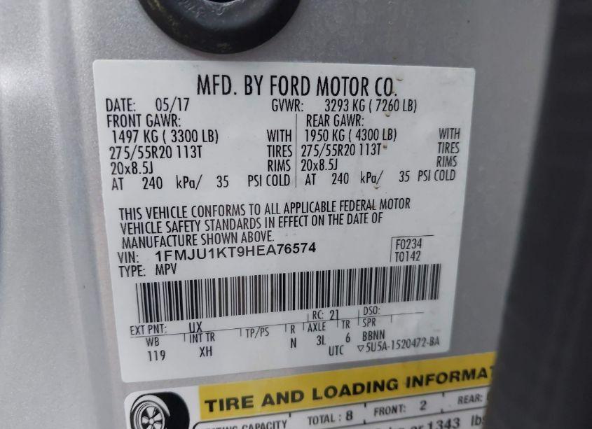 Photo 9 of 2017 Ford Expedition LIMITED (VIN 1FMJU1KT9HEA76574)