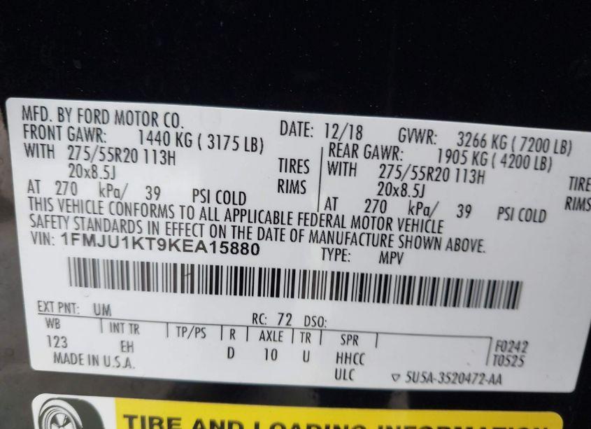 Photo 9 of 2019 Ford Expedition LIMITED (VIN 1FMJU1KT9KEA15880)