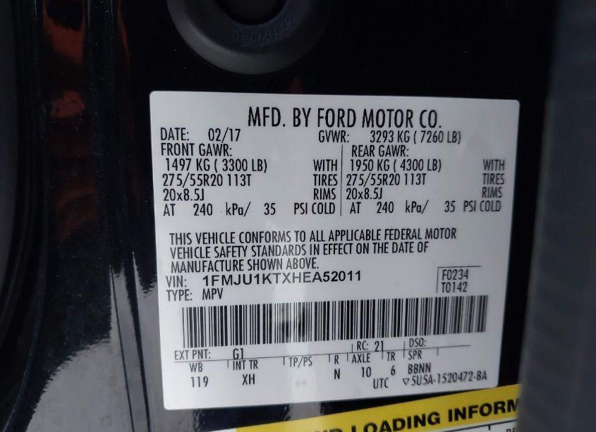 Photo 9 of 2017 Ford Expedition LIMITED (VIN 1FMJU1KTXHEA52011)